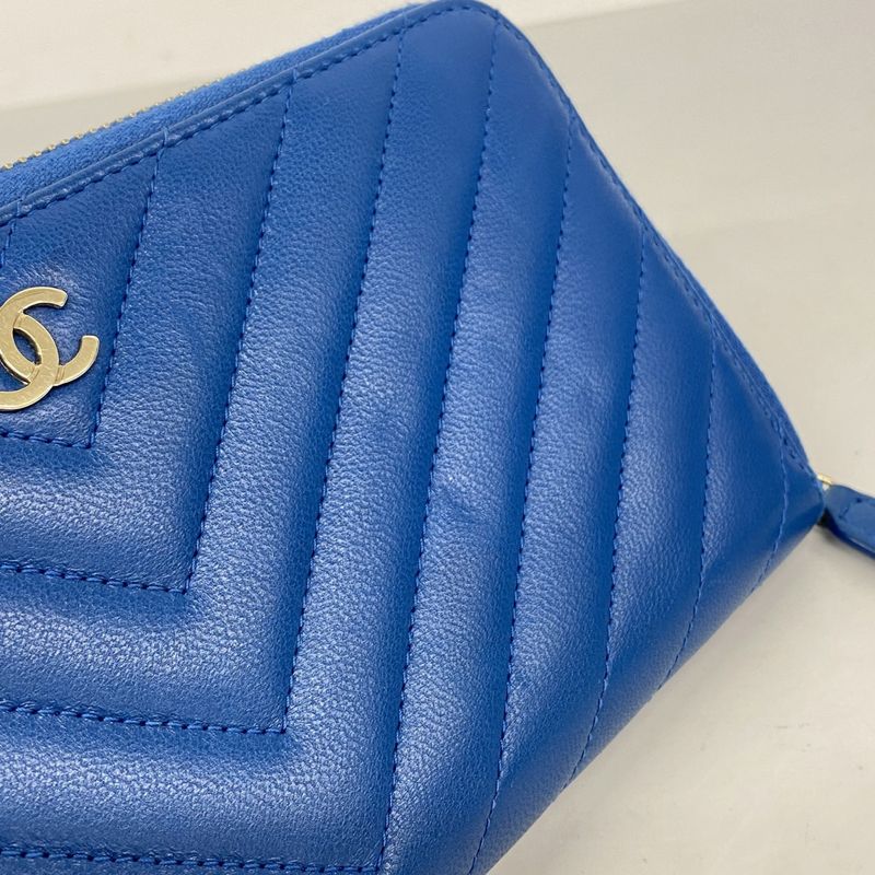 Chanel Long Wallet V-stitched Lambskin Blue Chien Pan Gold Hardware Women