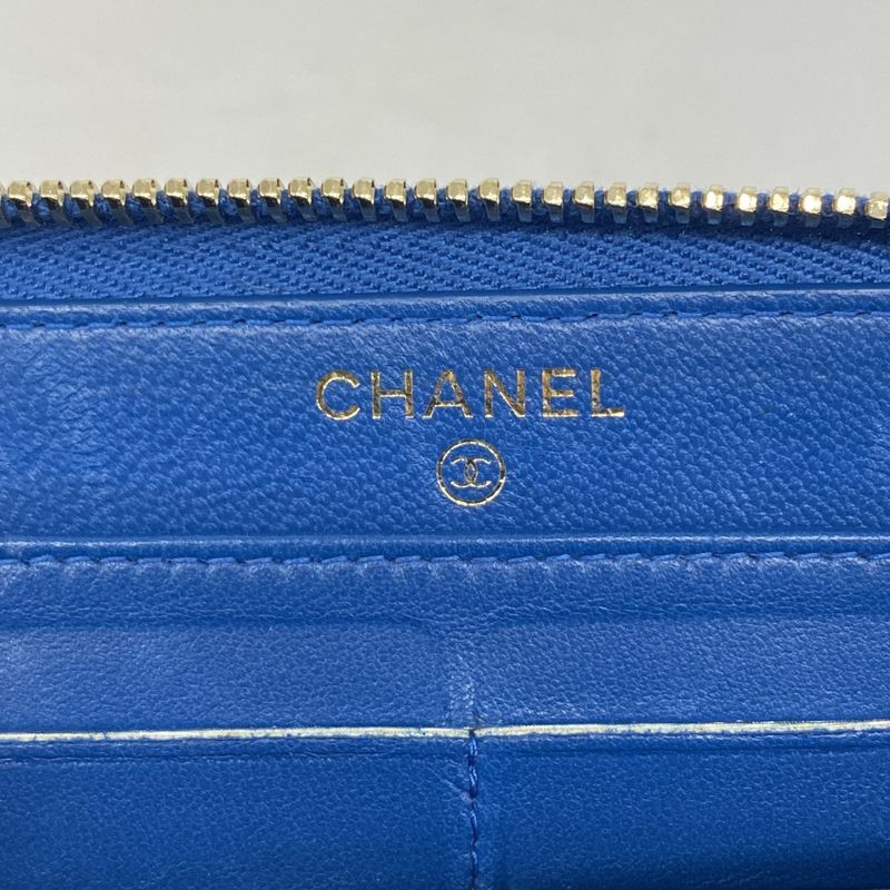 Chanel Long Wallet V-stitched Lambskin Blue Chien Pan Gold Hardware Women