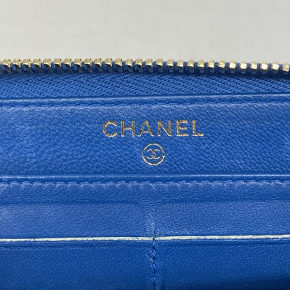 Chanel Long Wallet V-stitched Lambskin Blue Chien Pan Gold Hardware Women
