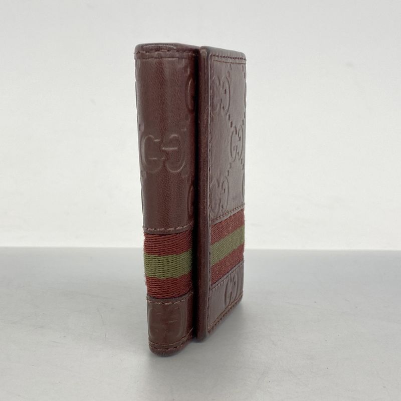 Gucci Key Case Guccissima 138077 Leather Bordeaux Silver Hardware Men Ladies