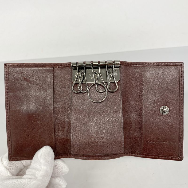 Gucci Key Case Guccissima 138077 Leather Bordeaux Silver Hardware Men Ladies