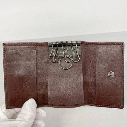Gucci Key Case Guccissima 138077 Leather Bordeaux Silver Hardware Men Ladies