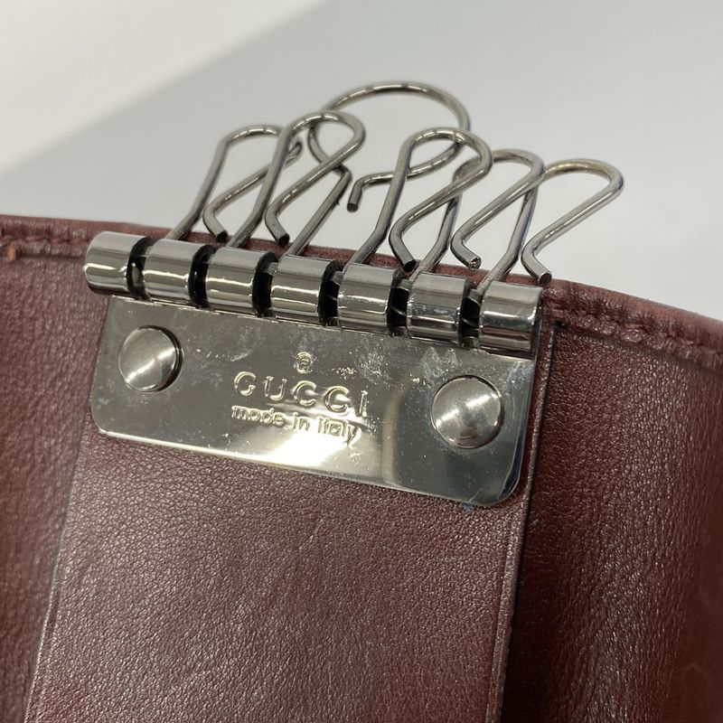 Gucci Key Case Guccissima 138077 Leather Bordeaux Silver Hardware Men Ladies