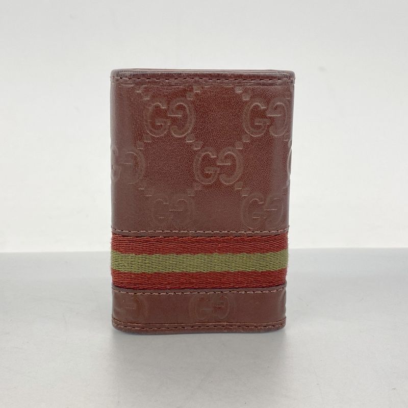 Gucci Key Case Guccissima 138077 Leather Bordeaux Silver Hardware Men Ladies