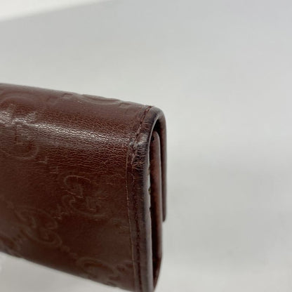 Gucci Key Case Guccissima 138077 Leather Bordeaux Silver Hardware Men Ladies