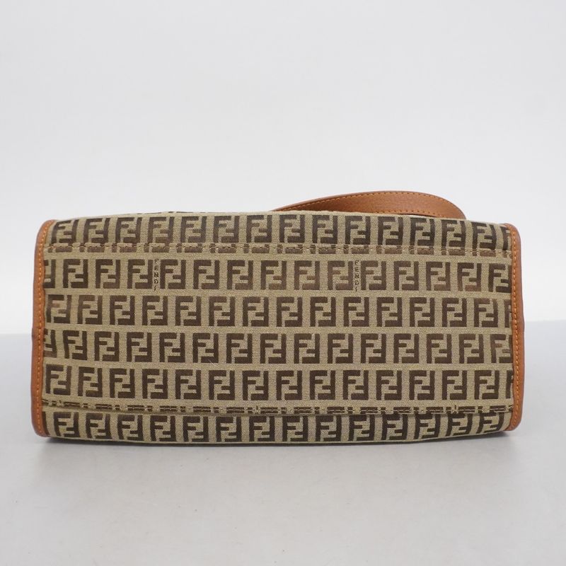 Fendi Tote Bag Zucchino Nylon Canvas Beige Light Brown Chien Pan Gold Hardware