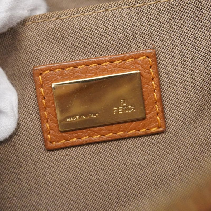 Fendi Tote Bag Zucchino Nylon Canvas Beige Light Brown Chien Pan Gold Hardware