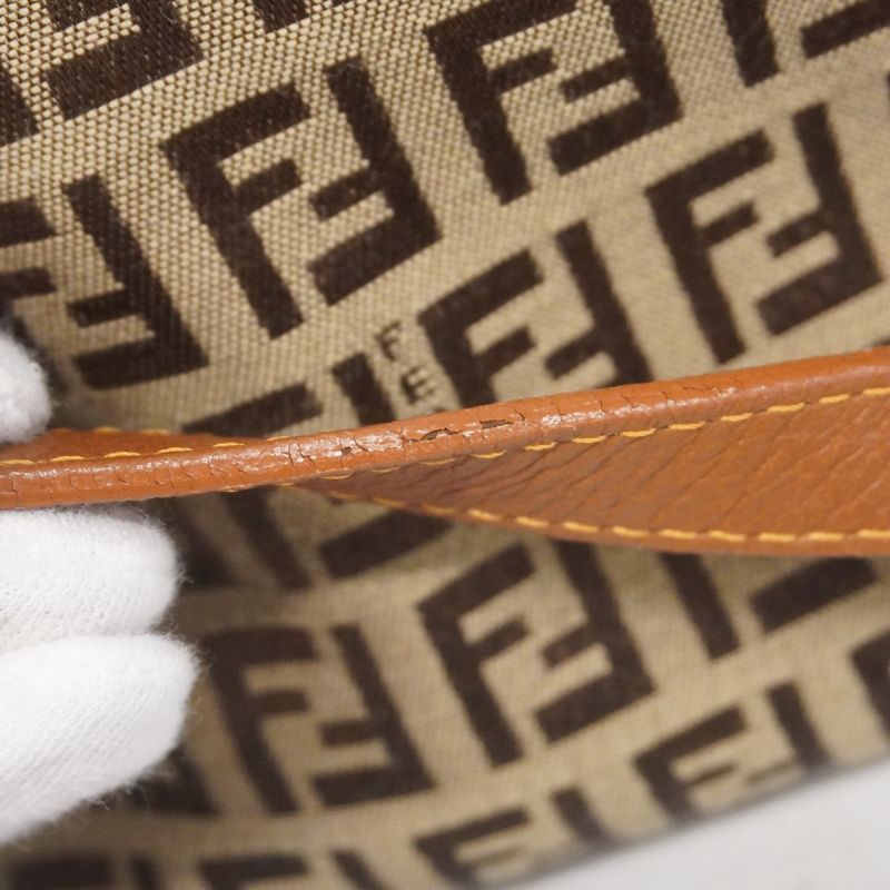 Fendi Tote Bag Zucchino Nylon Canvas Beige Light Brown Chien Pan Gold Hardware