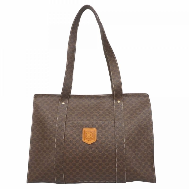 Celine Tote Bag Macadam PVC Brown Gold Hardware Women's