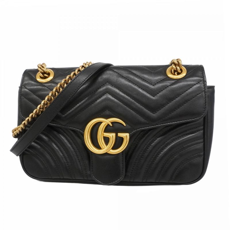 Gucci Shoulder Bag Ggmarmont 443497 Leather Black Gold Hardware Women