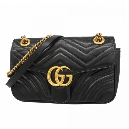Gucci Shoulder Bag Ggmarmont 443497 Leather Black Gold Hardware Women