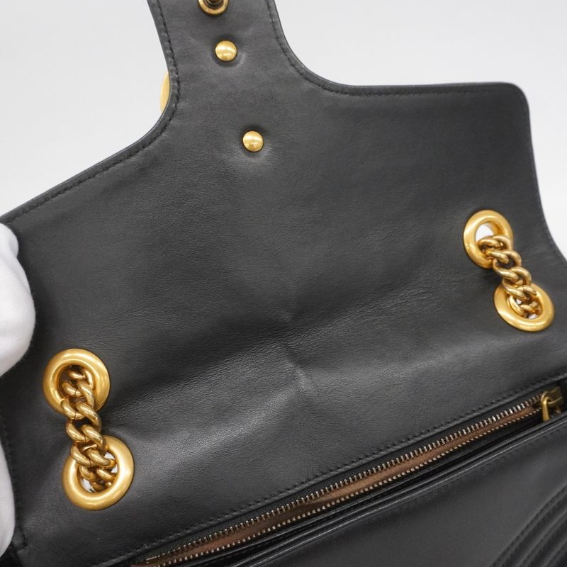 Gucci Shoulder Bag Ggmarmont 443497 Leather Black Gold Hardware Women