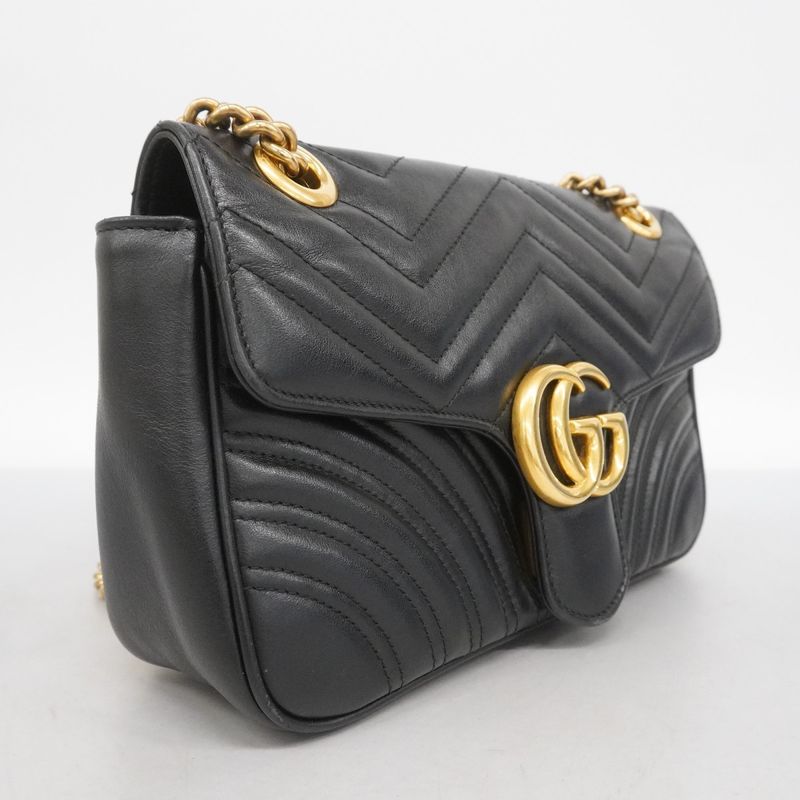 Gucci Shoulder Bag Ggmarmont 443497 Leather Black Gold Hardware Women