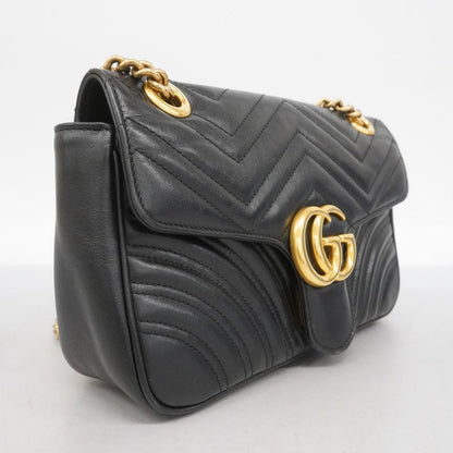 Gucci Shoulder Bag Ggmarmont 443497 Leather Black Gold Hardware Women
