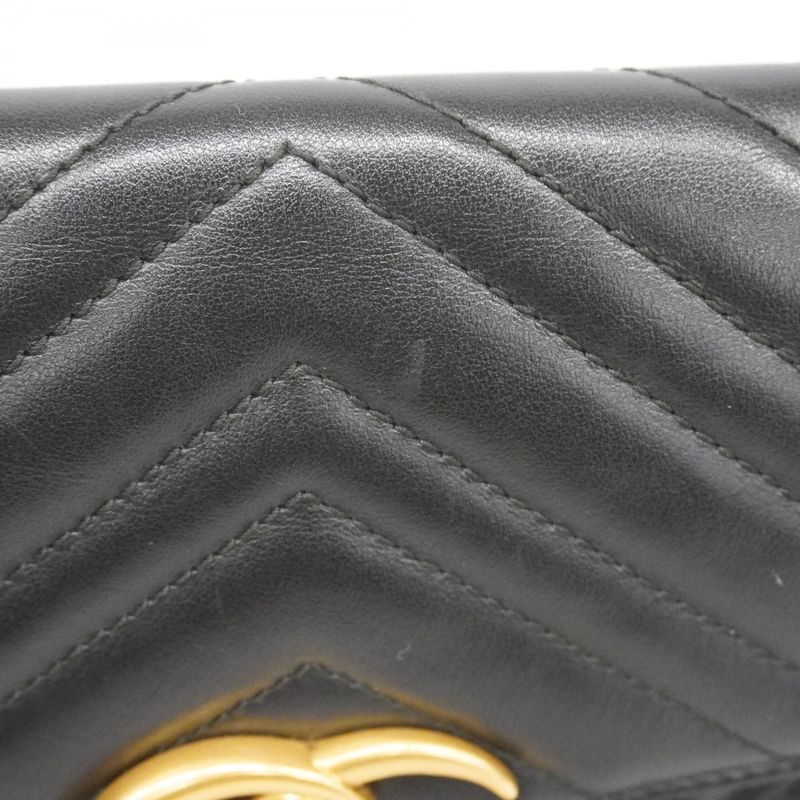 Gucci Shoulder Bag Ggmarmont 443497 Leather Black Gold Hardware Women