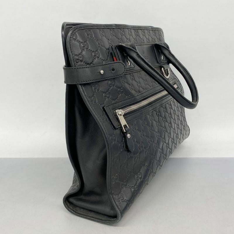 Gucci Tote Bag Sherry Line Guccissima 246410 Leather Black Silver Hardware Men