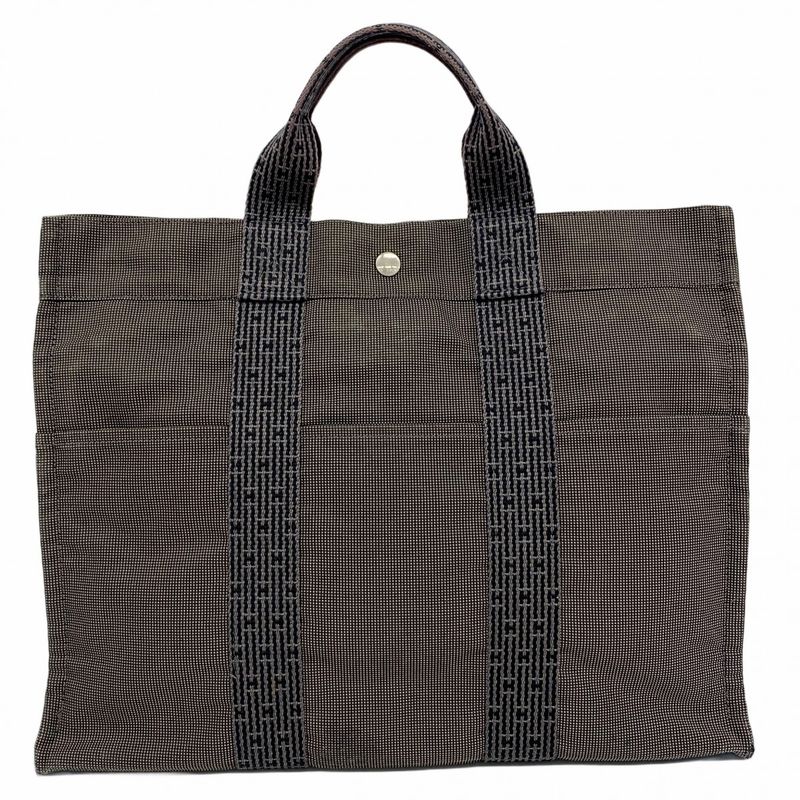 Hermes Tote Bag Her Line MM Canvas Gray Silver Hardware Women