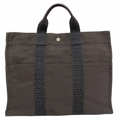 Hermes Tote Bag Her Line MM Canvas Gray Silver Hardware Women