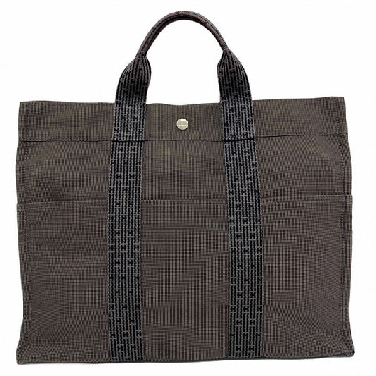Hermes Tote Bag Her Line MM Canvas Gray Silver Hardware Women