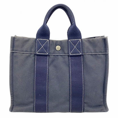 Hermes Tote Bag Deauville PM Canvas Navy Silver Hardware Women