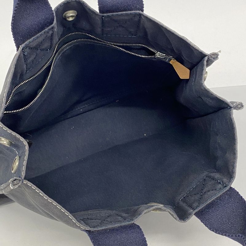 Hermes Tote Bag Deauville PM Canvas Navy Silver Hardware Women