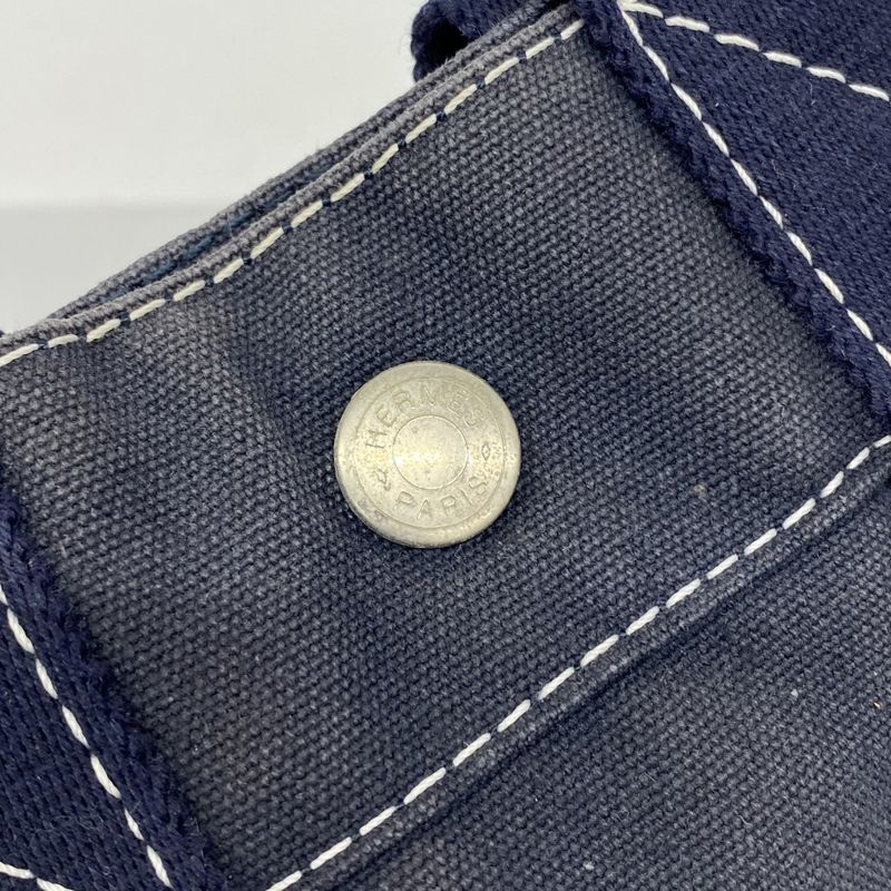 Hermes Tote Bag Deauville PM Canvas Navy Silver Hardware Women