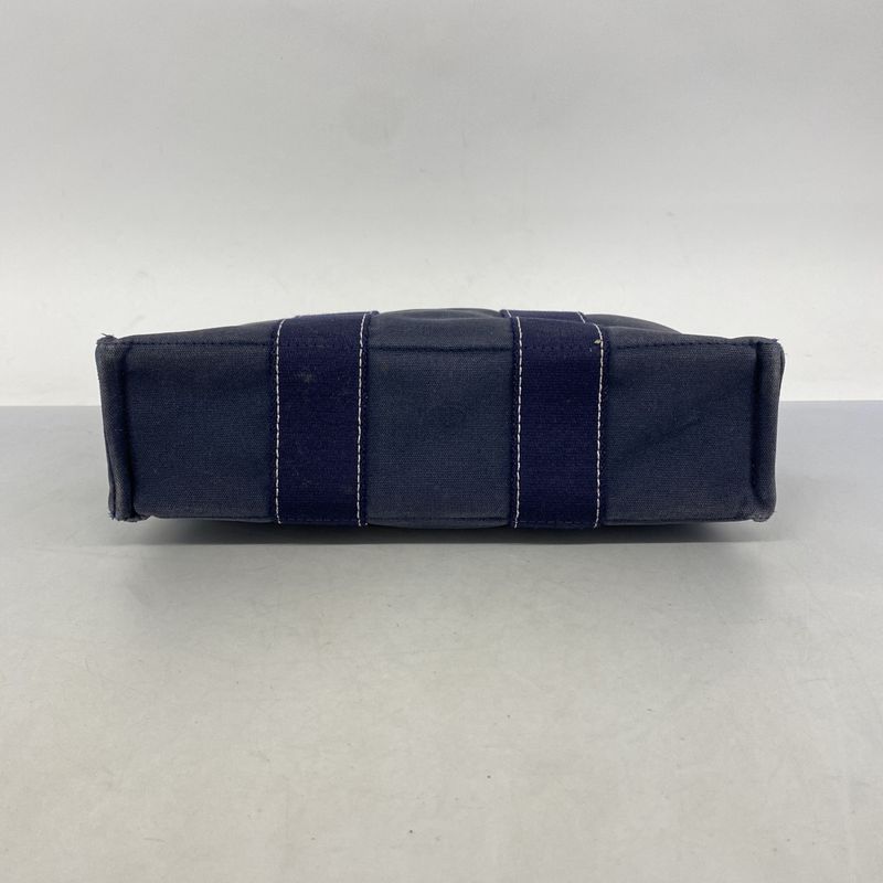 Hermes Tote Bag Deauville PM Canvas Navy Silver Hardware Women