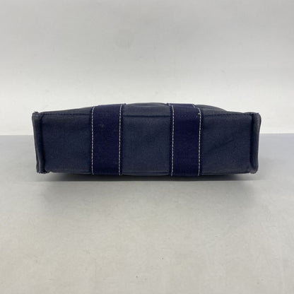 Hermes Tote Bag Deauville PM Canvas Navy Silver Hardware Women