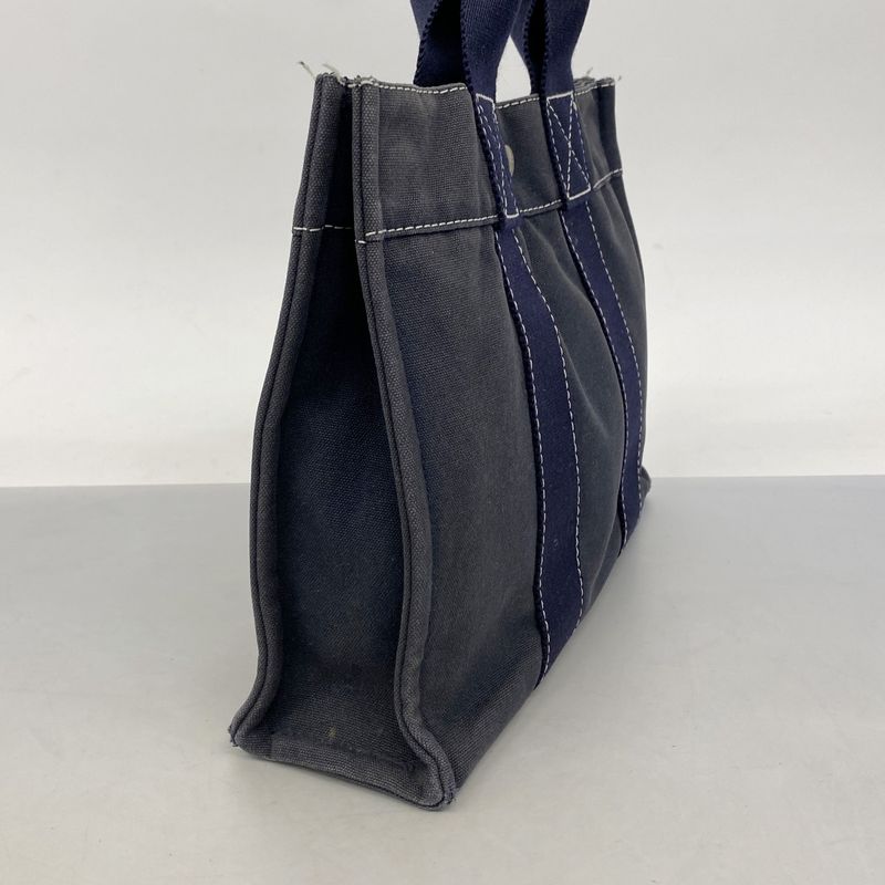 Hermes Tote Bag Deauville PM Canvas Navy Silver Hardware Women
