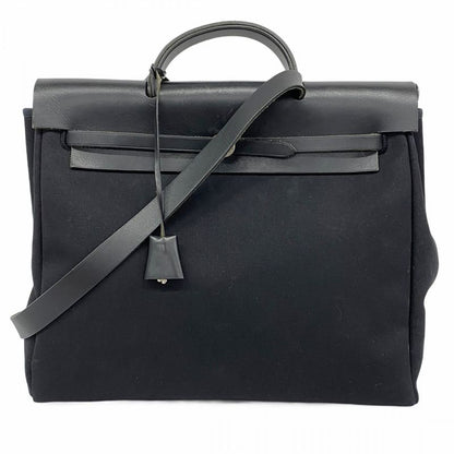 Hermes Handbag Herbag Her Bag MM Toile Ash Black Silver Hardware □C Engraved