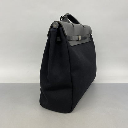 Hermes Handbag Herbag Her Bag MM Toile Ash Black Silver Hardware □C Engraved