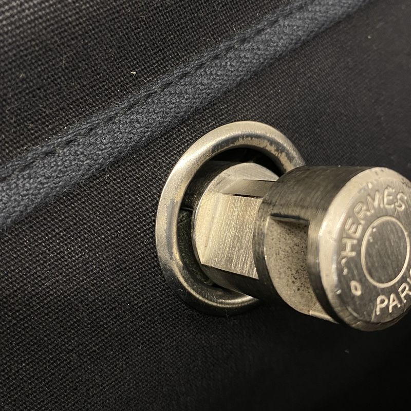 Hermes Handbag Herbag Her Bag MM Toile Ash Black Silver Hardware □C Engraved