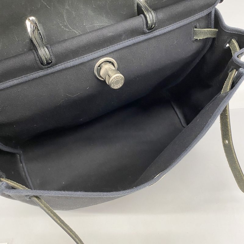 Hermes Handbag Herbag Her Bag MM Toile Ash Black Silver Hardware □C Engraved