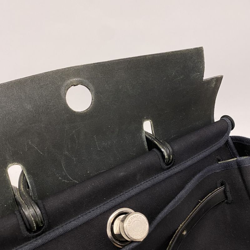 Hermes Handbag Herbag Her Bag MM Toile Ash Black Silver Hardware □C Engraved