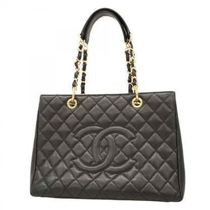 Chanel Tote Bag Matelasse Chain Caviar Skin Black Gold Hardware Women
