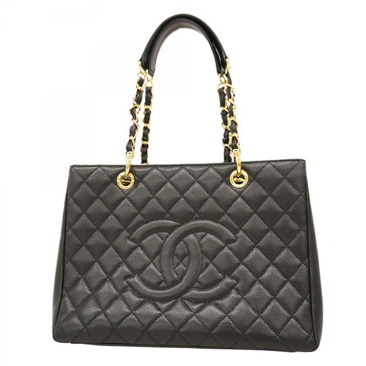 Chanel Tote Bag Matelasse Chain Caviar Skin Black Gold Hardware Women