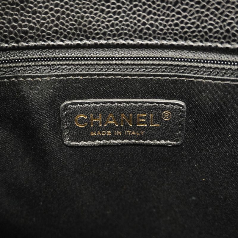 Chanel Tote Bag Matelasse Chain Caviar Skin Black Gold Hardware Women