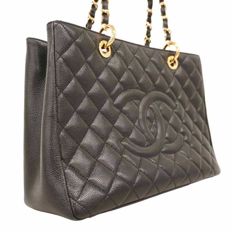 Chanel Tote Bag Matelasse Chain Caviar Skin Black Gold Hardware Women