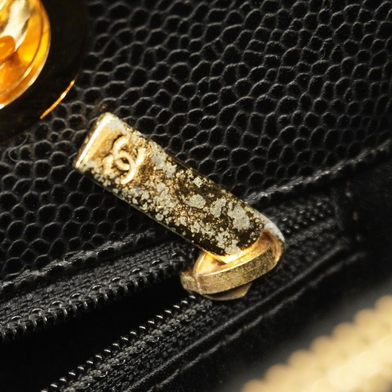 Chanel Tote Bag Matelasse Chain Caviar Skin Black Gold Hardware Women