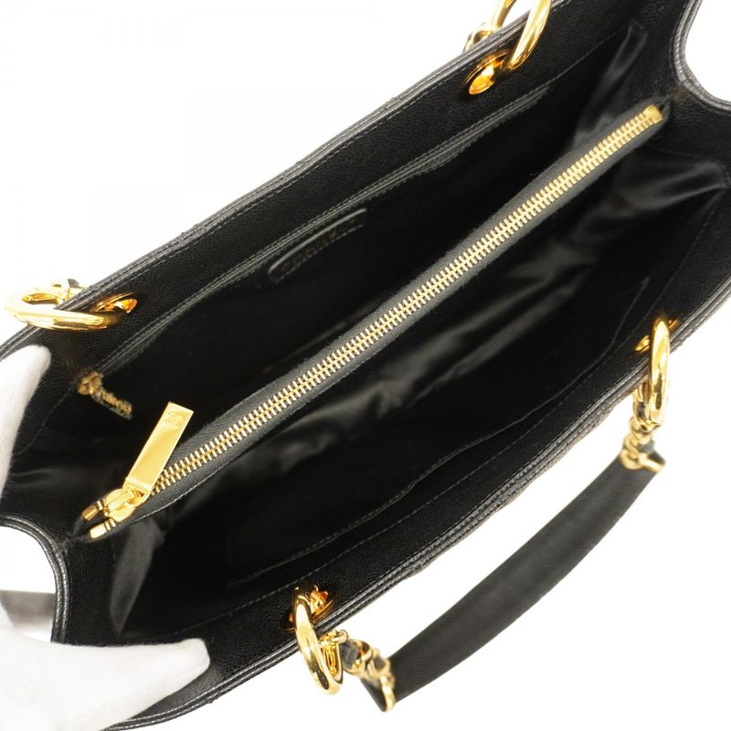 Chanel Tote Bag Matelasse Chain Caviar Skin Black Gold Hardware Women