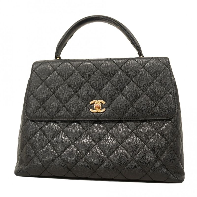 Chanel Handbag Matelasse Caviar Skin Black Gold Hardware Women