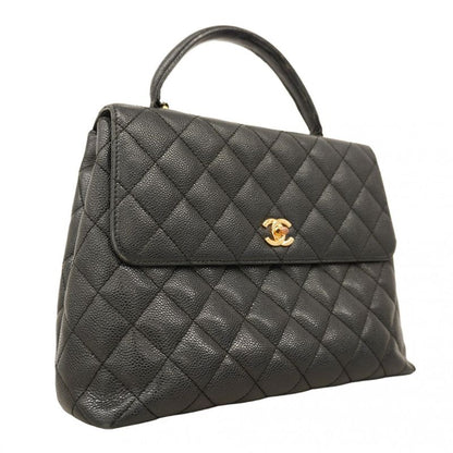 Chanel Handbag Matelasse Caviar Skin Black Gold Hardware Women