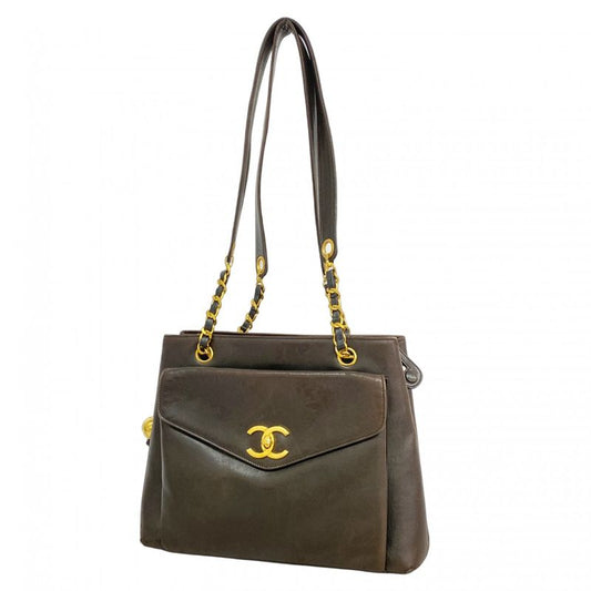 Chanel Shoulder Bag Lambskin Black Gold Hardware Women