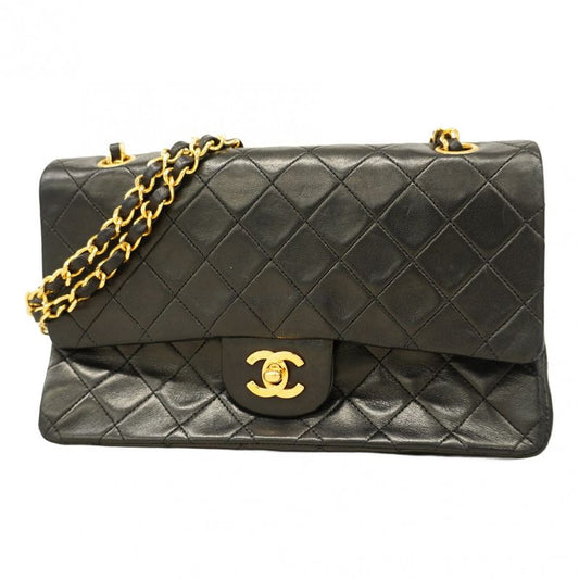 Chanel Shoulder Bag Matelasse Lambskin Black Gold Hardware Women