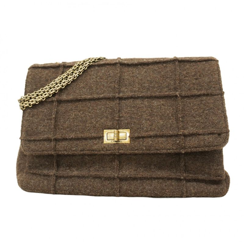 Chanel Shoulder Bag 2.55 Chocolate Bar Wool Brown Gold Hardware Women