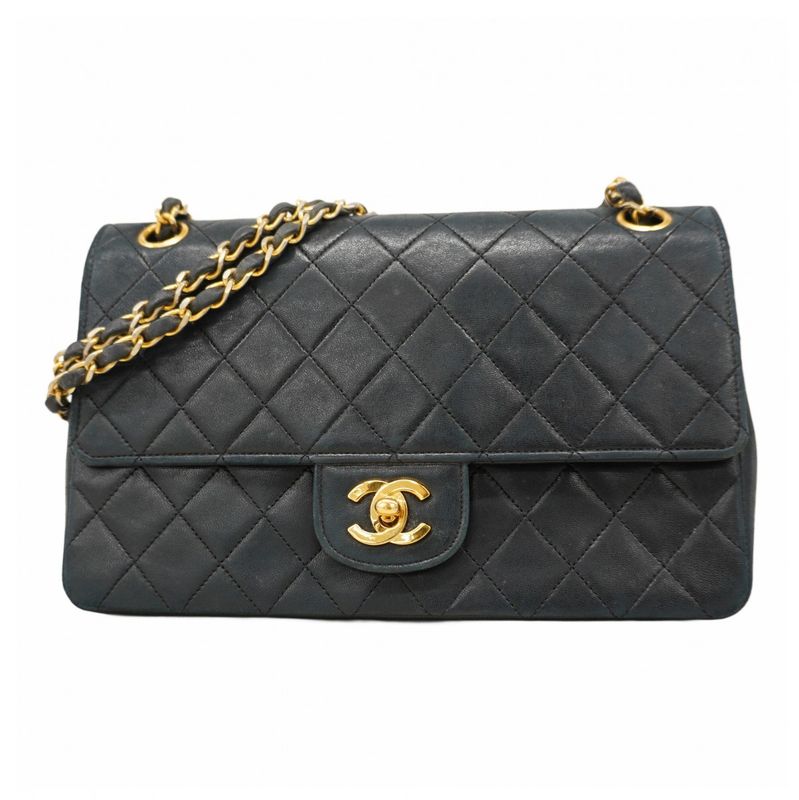 Chanel Shoulder Bag Matelasse Lambskin Black Gold Hardware Women