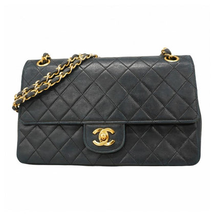 Chanel Shoulder Bag Matelasse Lambskin Black Gold Hardware Women