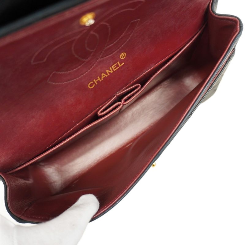 Chanel Shoulder Bag Matelasse Lambskin Black Gold Hardware Women