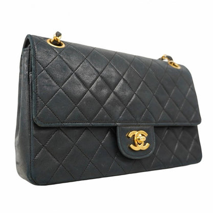 Chanel Shoulder Bag Matelasse Lambskin Black Gold Hardware Women
