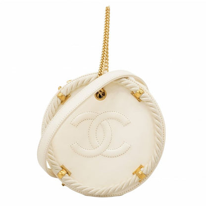 Chanel Shoulder Bag Calfskin White Gold Hardware Women